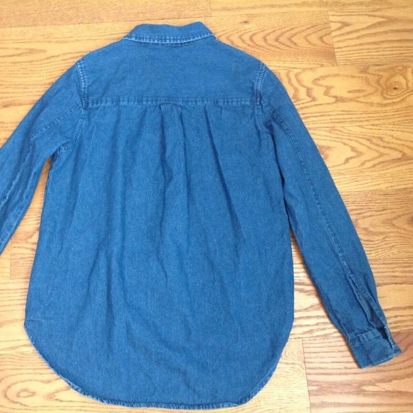WOMENS S CHAMBRAY DENIM SHIRT LONG SLEEVE 100% COTTON BLUE 37"x 25.5" FOREVER 21 - Picture 10 of 14
